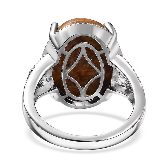 Jasper Script Stone Genuine Gemstone Solitaire Ring in Platinum Bond Size 7 - Picture 3 of 3